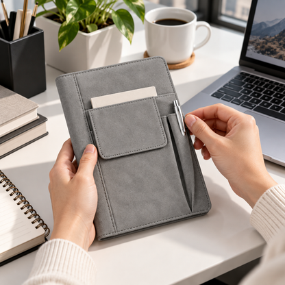 Grey A5 Pocket Notebook with Pen Holder