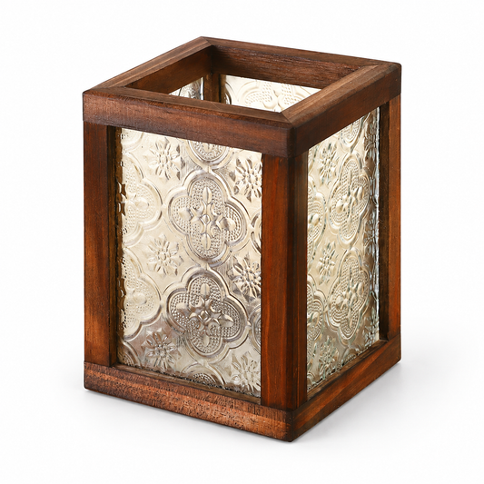 Begonia Flower Wooden Glass Pen Holder